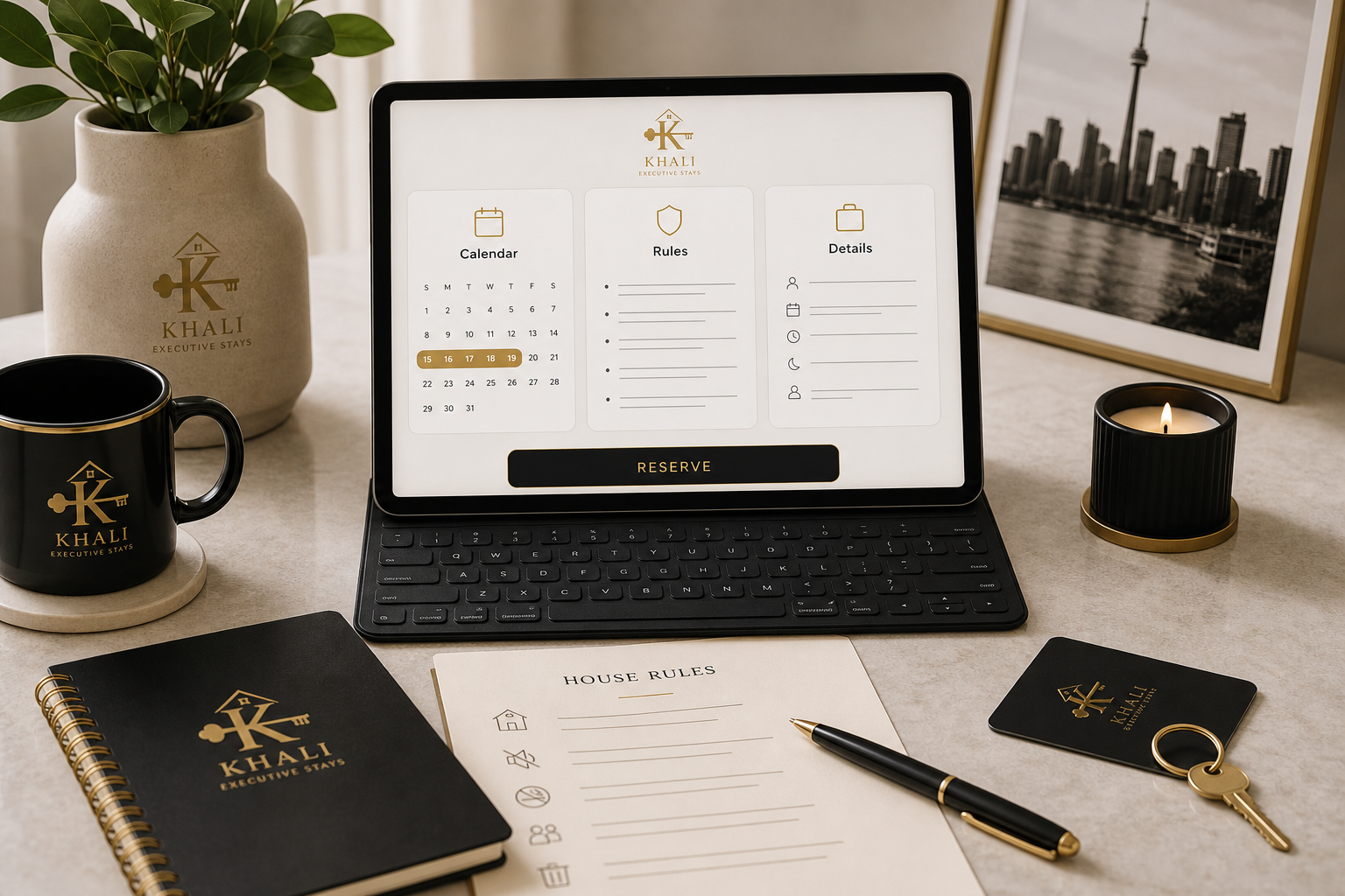 Reservation checklist with calendar, rules, and stay details